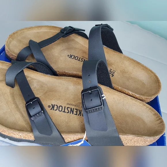 Birkenstock Black Leather Sandals Women Size 11 (EU 42) Or Men's Size 9 NWT - Picture 3 of 16